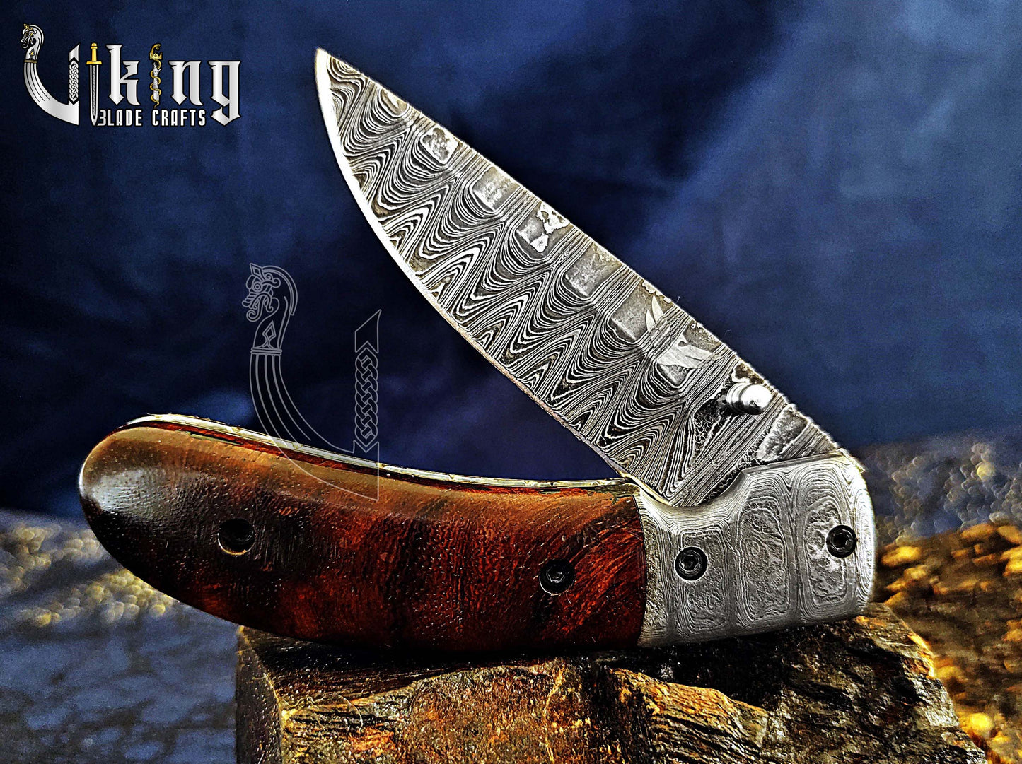 Handmade Damascus Steel EDC Folding Pocket Knife with Easy Lock