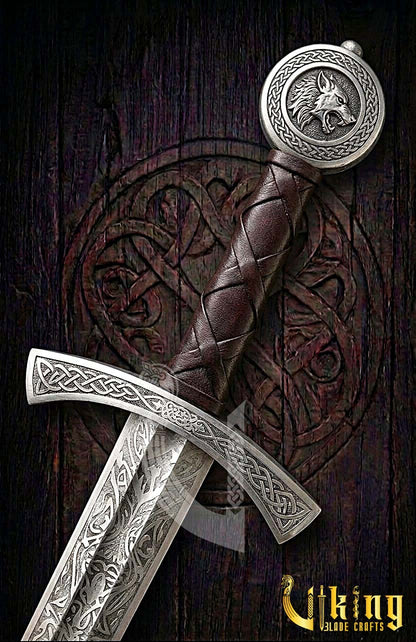 Authentic Norse Wolf Pommel Viking Sword Replica With Leather Scabbard
