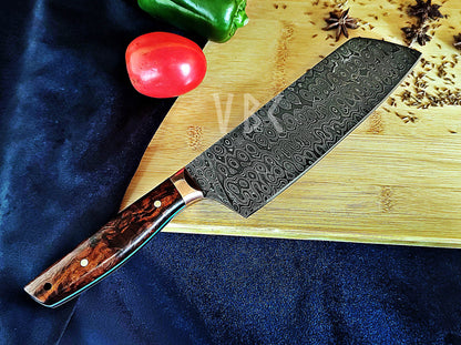 Hand-Forged Damascus Steel Chef Knife with Rosewood Handle & Copper Bolster