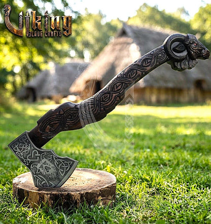 Viking Goat Axe | Hand Carved Geit Handle | Forged Steel