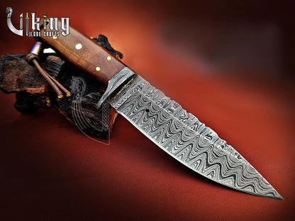 Handmade Damascus Steel Fixed Blade Hunting Knife With Micarta Handle