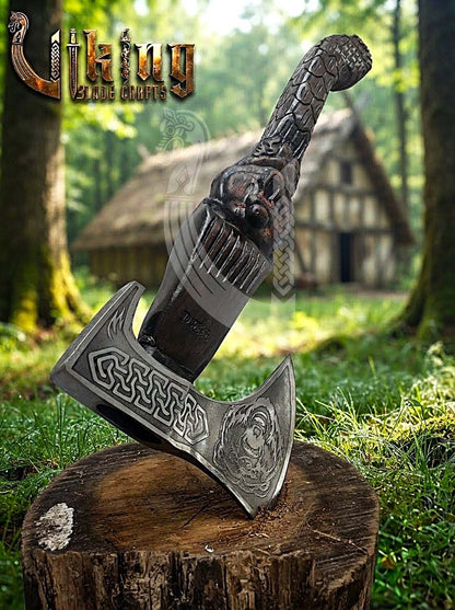 Viking Bear Axe | Hand Carved Handle | Forged Steel | Bjorn