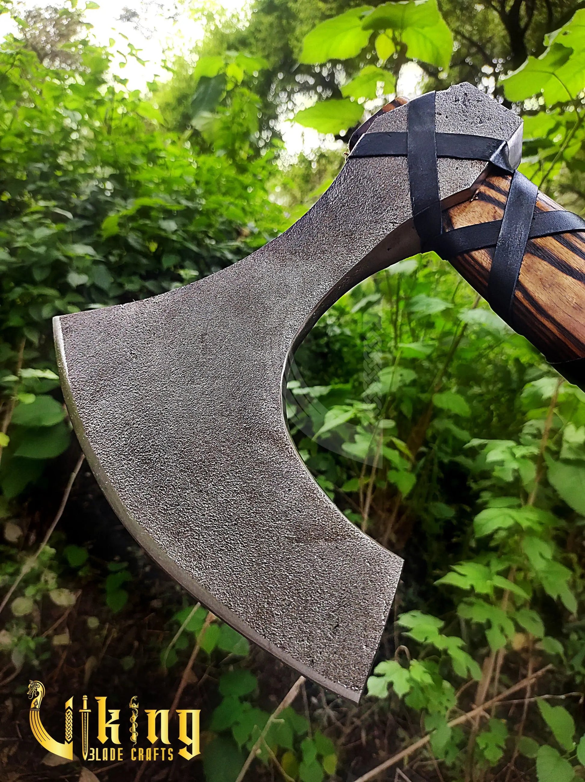 Handmade 36" Long Viking Battle Axe – High Carbon Steel Blade & Carved Raven Shield Viking_Blade_Crafts