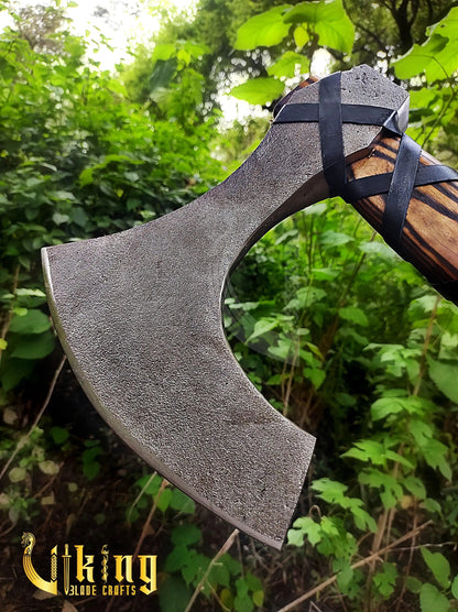 Handmade 36" Long Viking Battle Axe – High Carbon Steel Blade & Carved Raven Shield Viking_Blade_Crafts