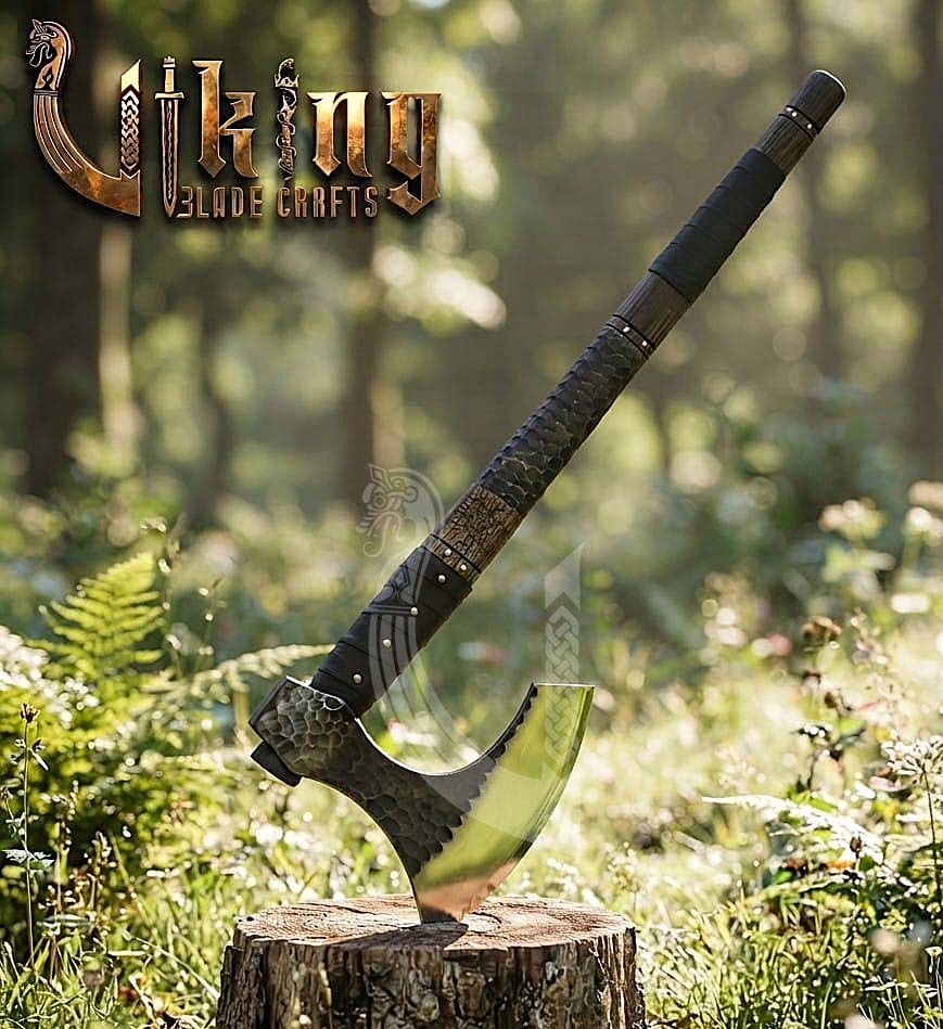 Hand Forged Vegvisir 36" Viking Axe & Rune-Engraved Valknut – Norse Warrior Axe