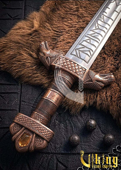 Premium Handcrafted Wolf Fenrir Viking Sword Replica Norse Collectible
