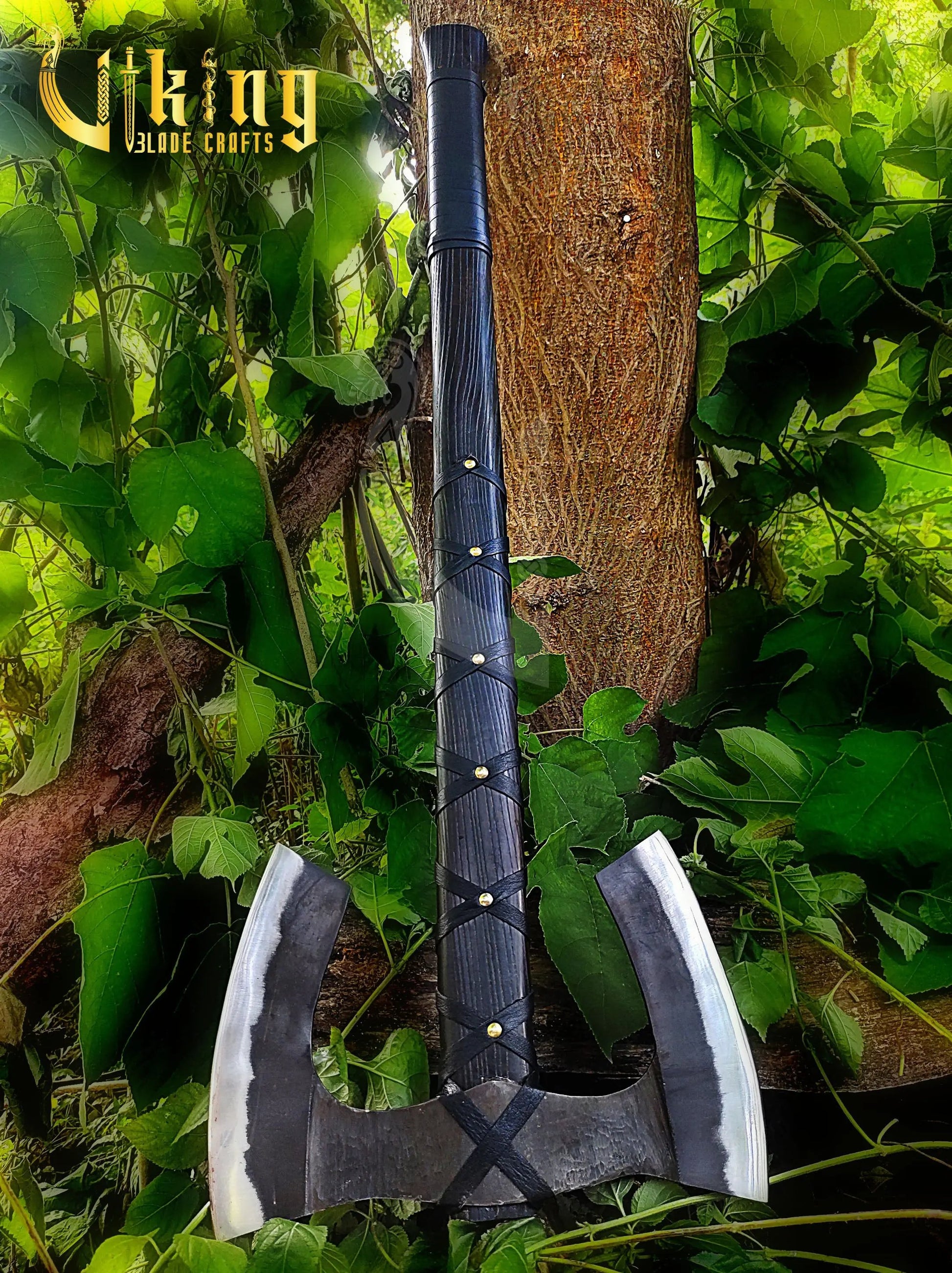 Handmade Double Head 36" Viking Axe & Carved Raven Shield – Norse Battle Set Viking_Blade_Crafts