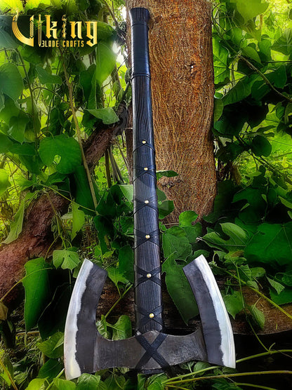 Handmade Double Head 36" Viking Axe & Carved Raven Shield – Norse Battle Set Viking_Blade_Crafts