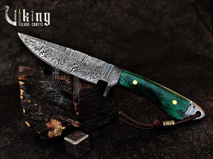 Forged Damascus Steel Hunting Knife with Stained Bone Handle