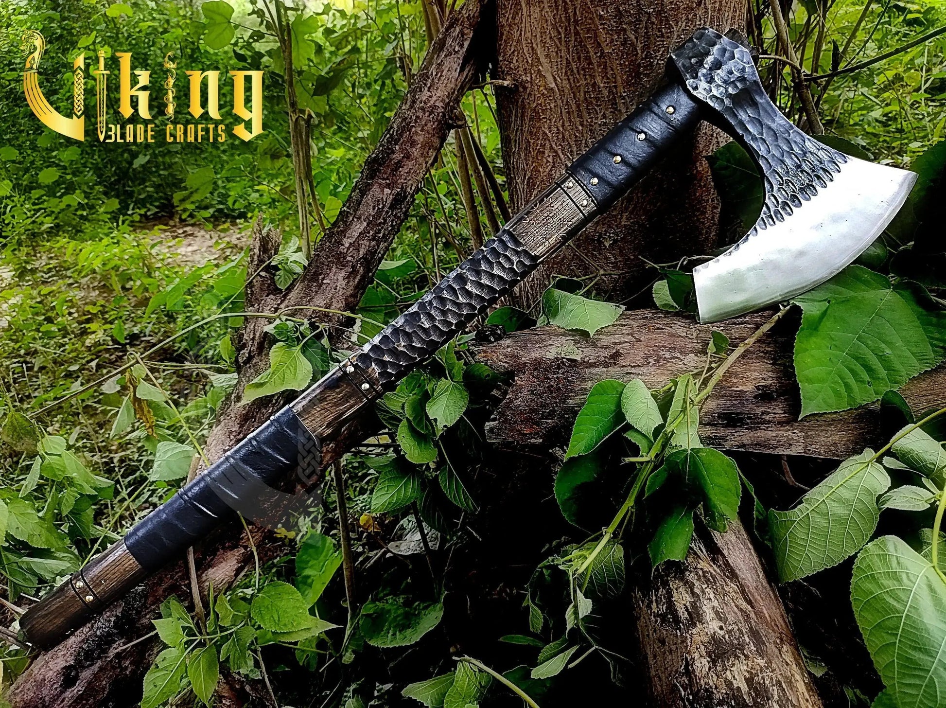 Handmade Vegvisir 36" Long Viking Axe & Carved Raven Shield – Norse Battle Set Viking_Blade_Crafts