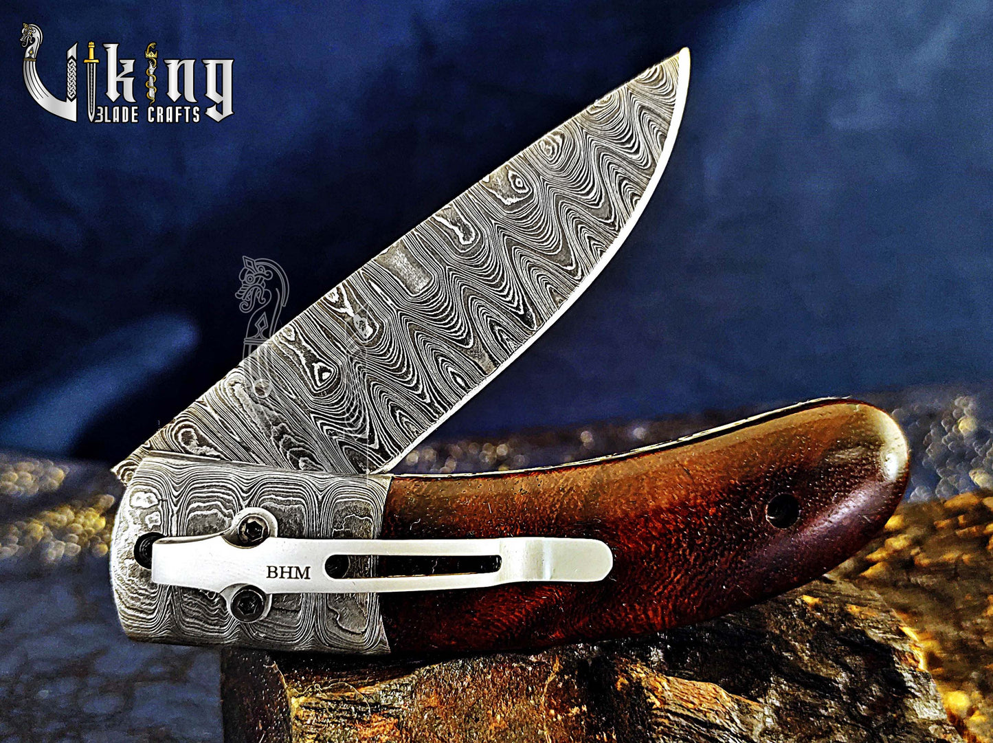 Handmade Damascus Steel EDC Folding Pocket Knife with Easy Lock
