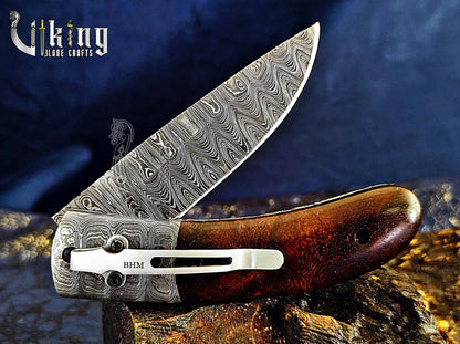 Handmade Damascus Steel EDC Folding Pocket Knife with Easy Lock