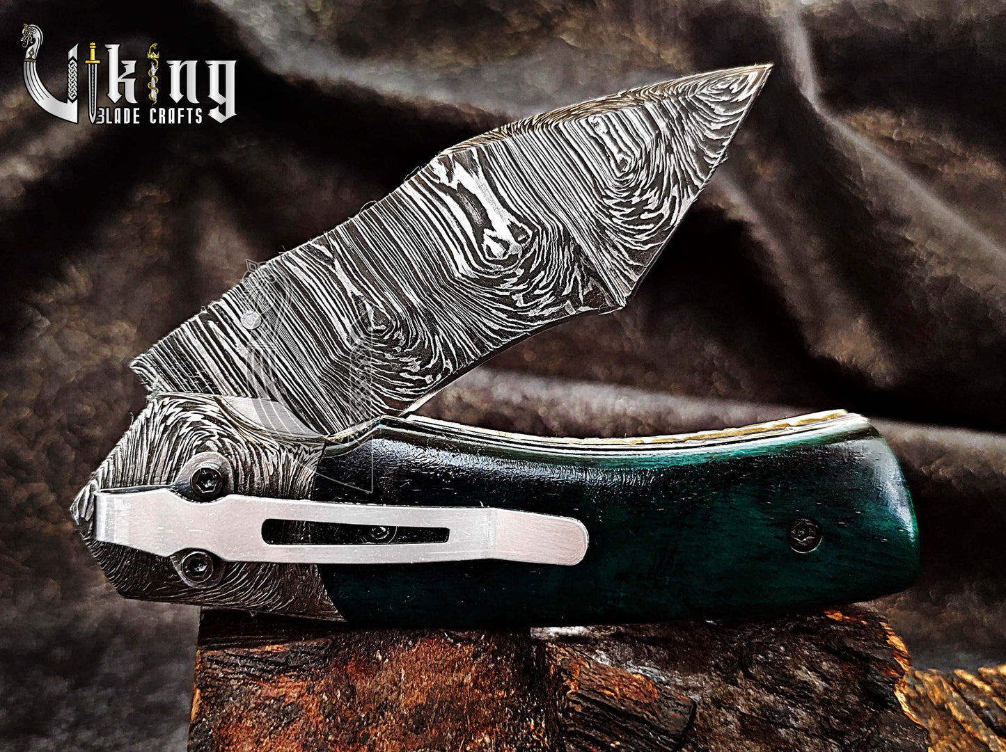 Premium Edition Stained Bone Handle Damascus Steel Folding Pocket Knife