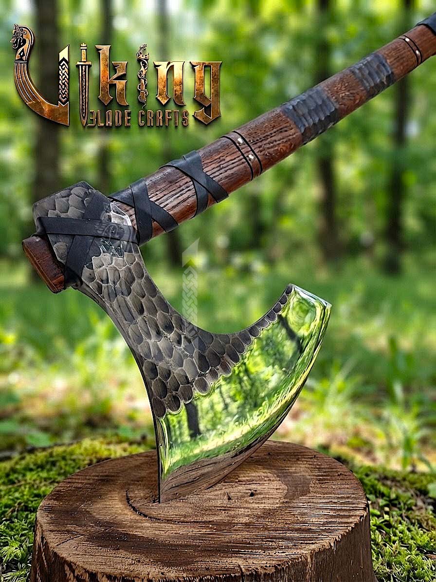 Hand-Forged 36" Viking Battle Axe with Leather Sheath