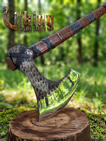 Hand-Forged 36" Viking Battle Axe with Leather Sheath