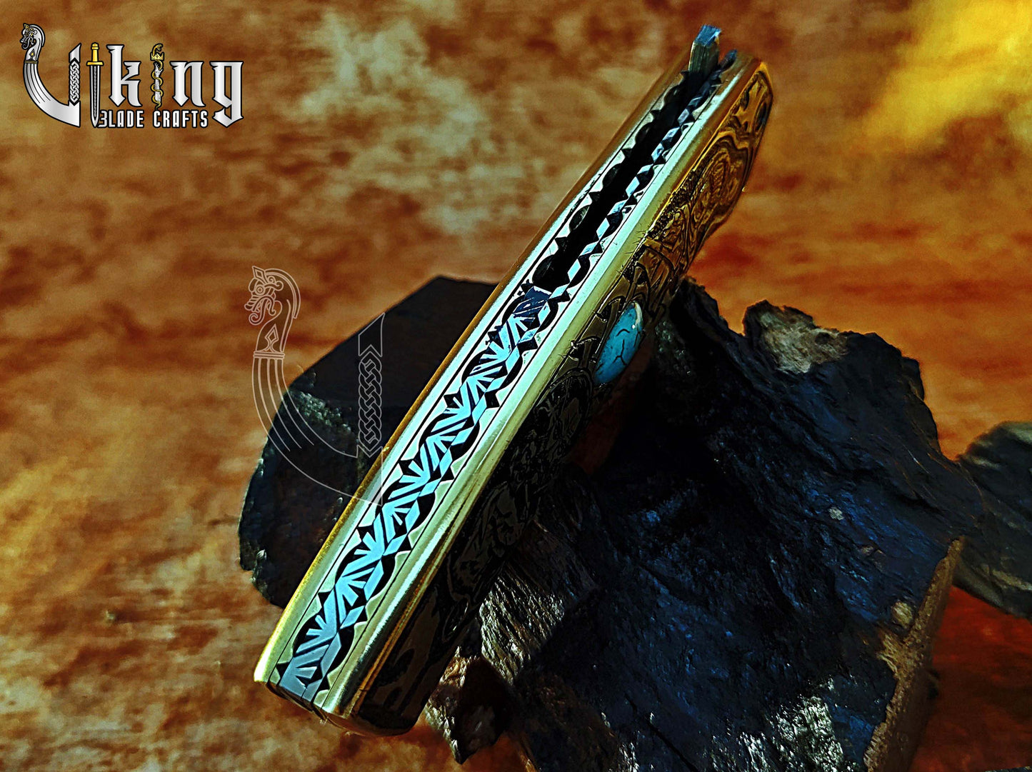 Damascus Steel Blade Folding Knife with Viking Floki-Inspired Carving Handle