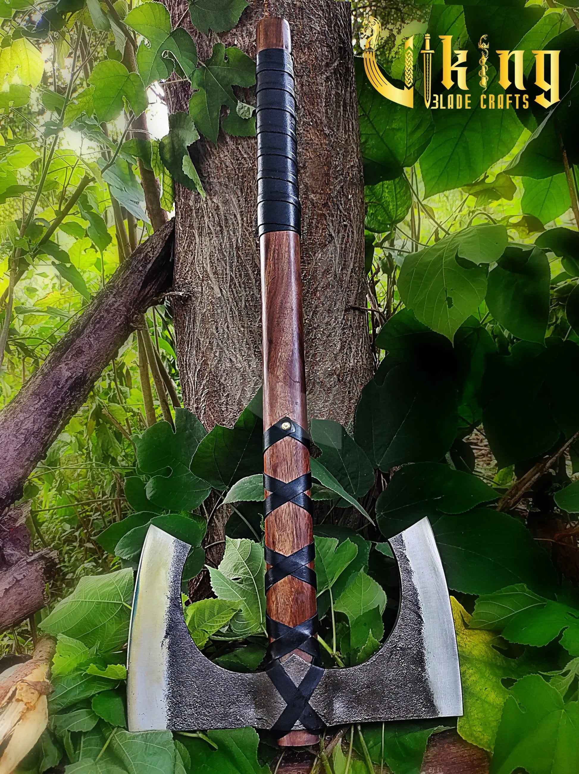 Forged 30" Double Edge Viking Axe with Valknut & Viking Runes Shield Viking_Blade_Crafts