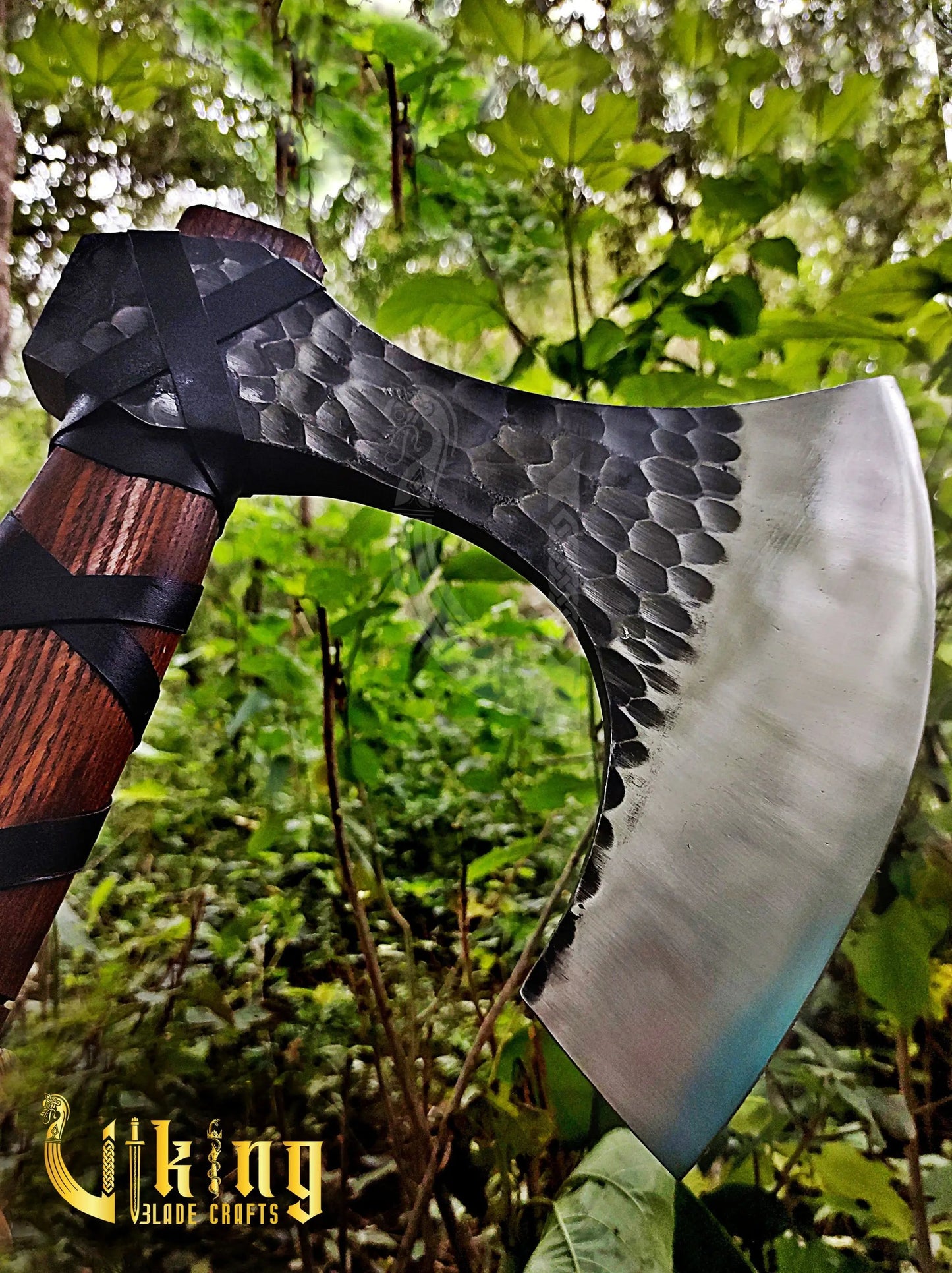 Hand-Forged 36" Long Viking Axe With Valknut & Viking Runes Shield Viking_Blade_Crafts