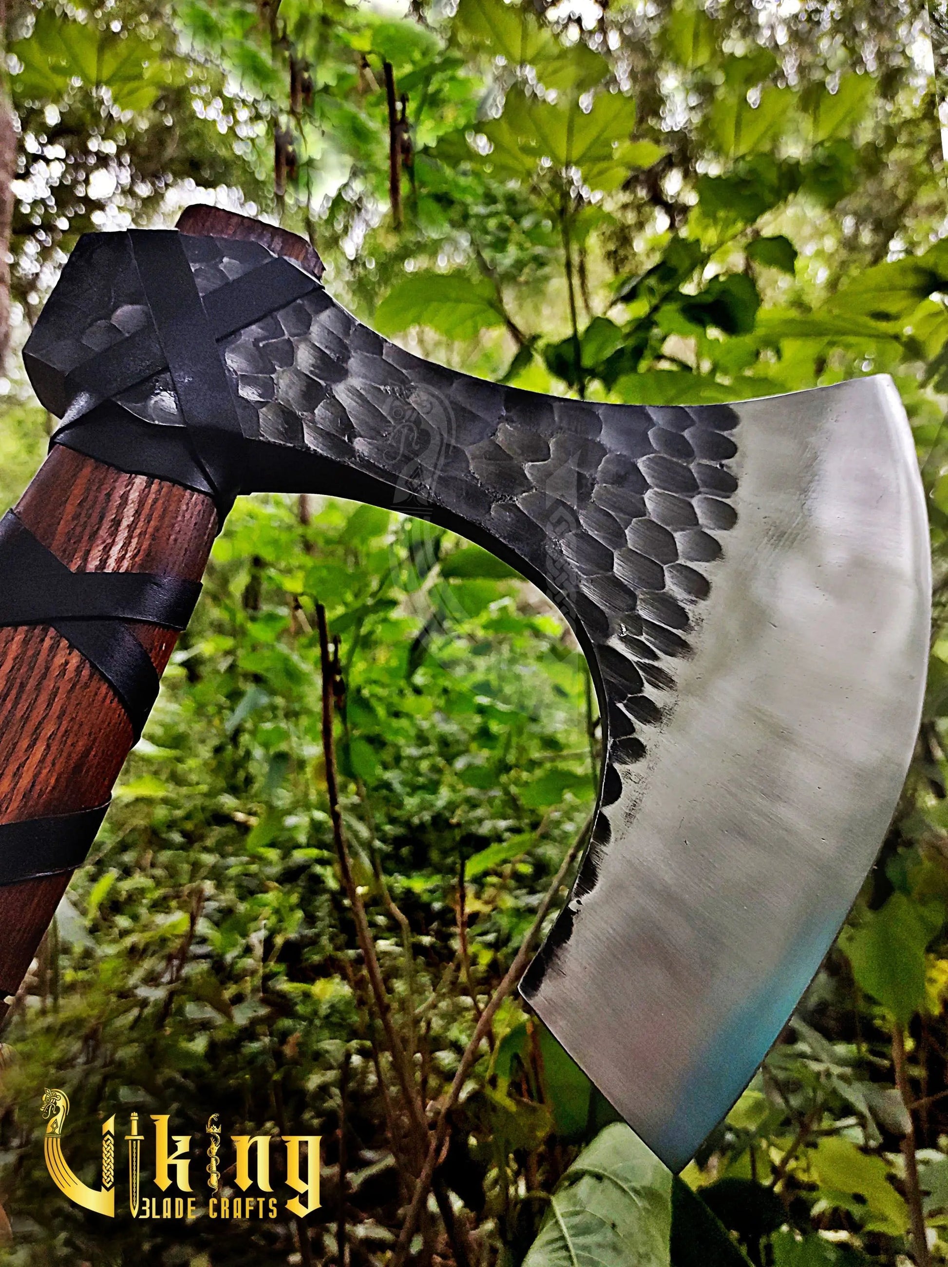 Hand-Forged 36" Long Viking Axe With Valknut & Viking Runes Shield Viking_Blade_Crafts
