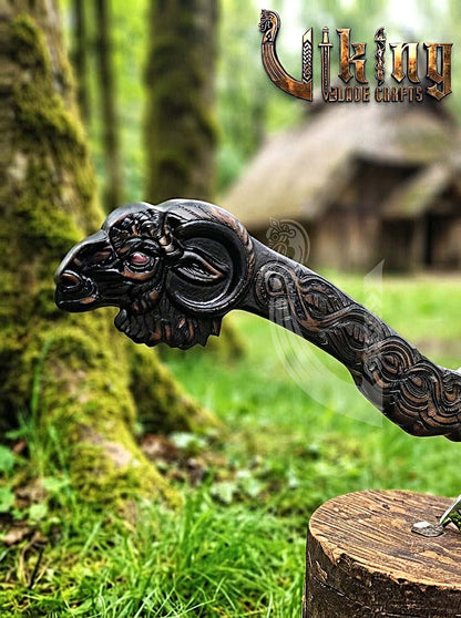 Hand Carved Viking Goat Axe | Geit Handle | Forged Steel