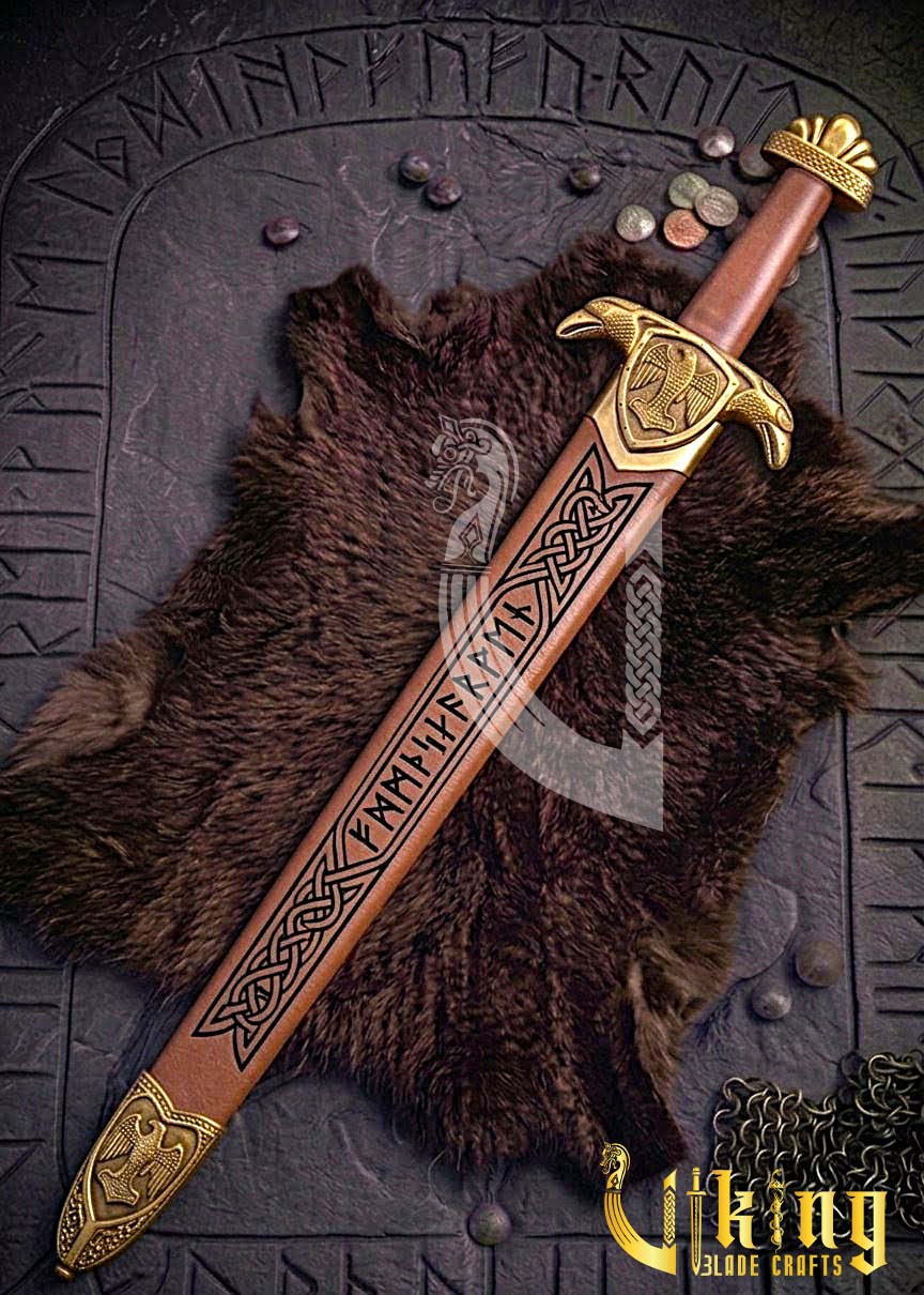 Handmade Etched Blade Viking Raven Sword Replica Hugin Munin Edition