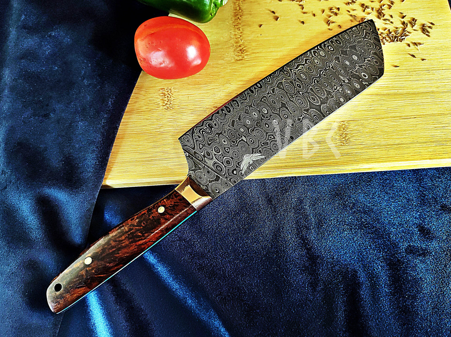 Hand-Forged Damascus Steel Chef Knife with Rosewood Handle & Copper Bolster