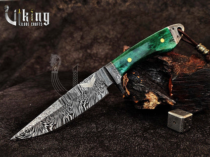 Forged Damascus Steel Hunting Knife with Stained Bone Handle