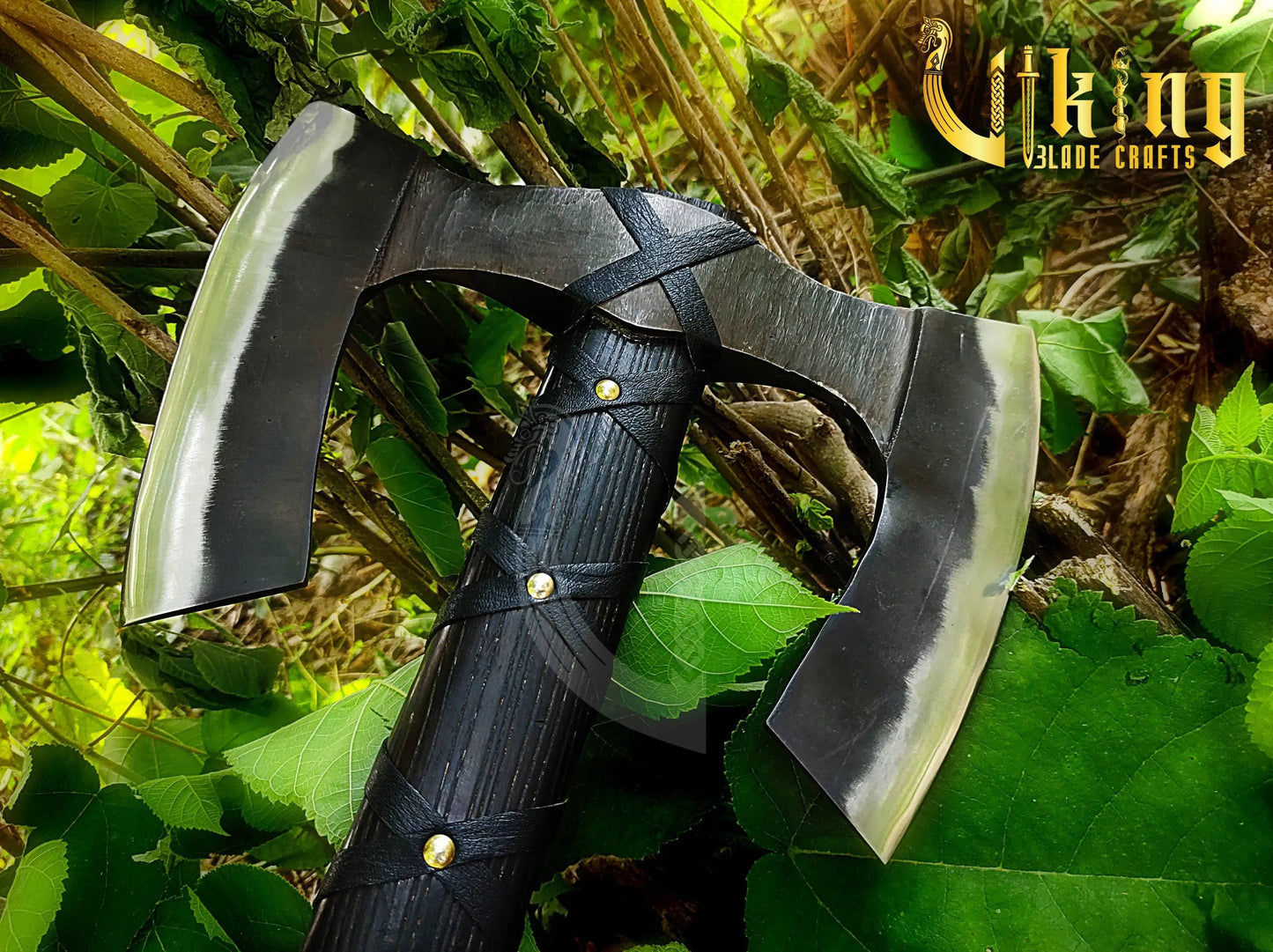 Handmade Double Head 36" Viking Axe & Carved Raven Shield – Norse Battle Set Viking_Blade_Crafts