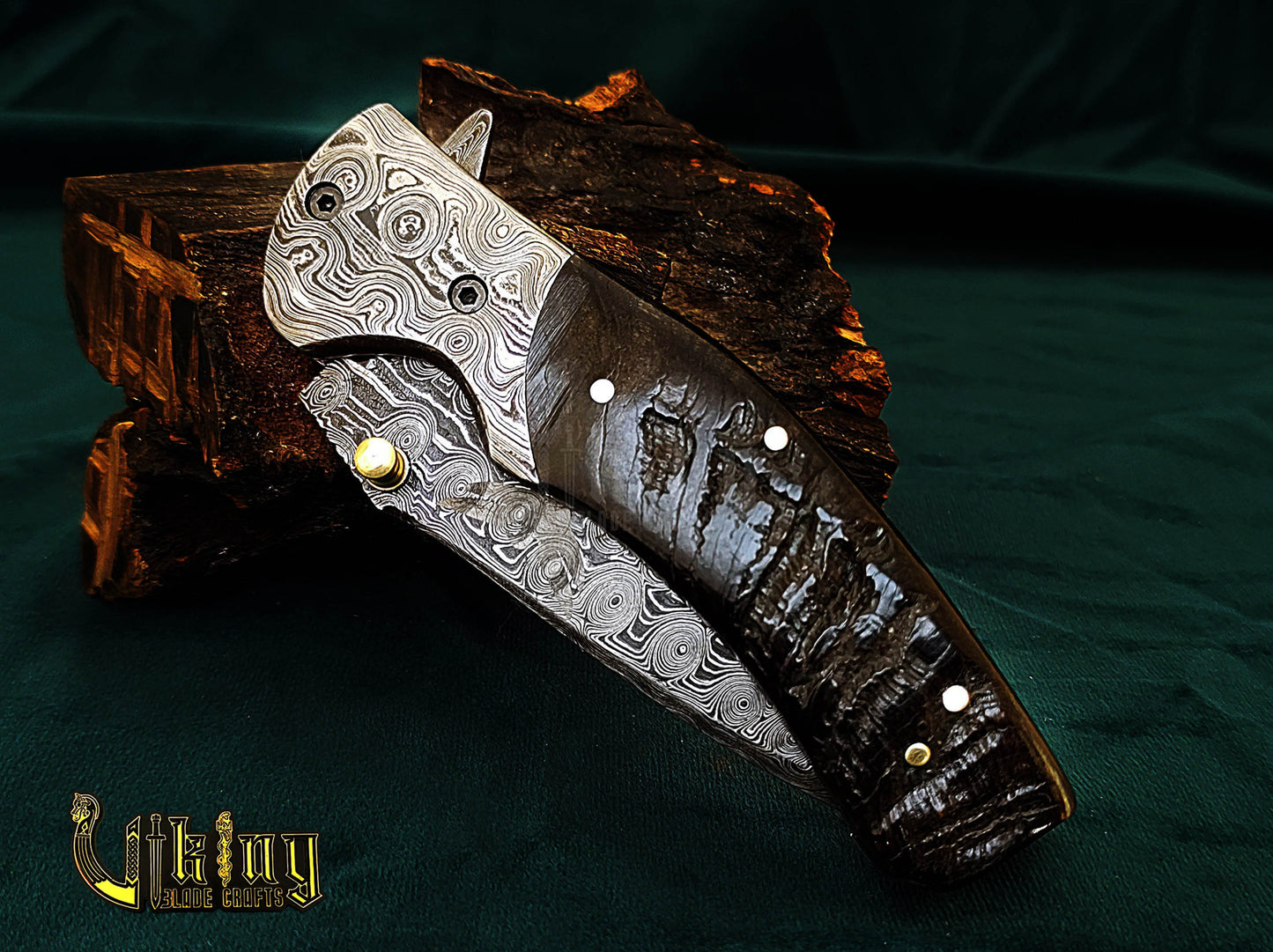 Hand-Forged Damascus Steel Knife | Raindrop Pattern | Ram Horn Handle