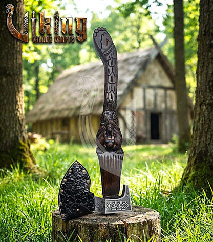 Viking Bear Axe | Hand Carved Handle | Forged Steel | Bjorn
