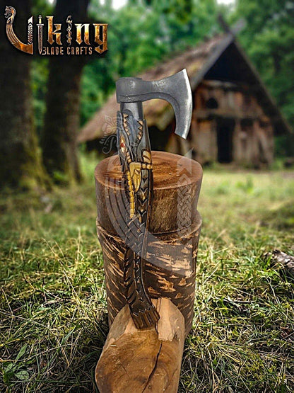 Alligator Viking Axe | Hand Carved Handle | Forged Steel