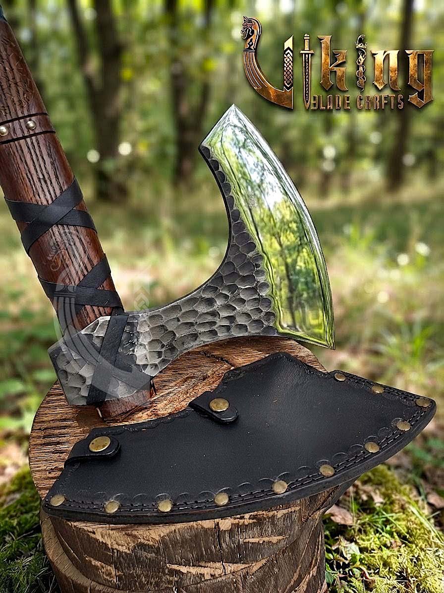 Hand-Forged 36" Viking Battle Axe with Leather Sheath
