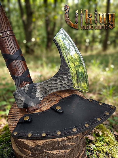 Hand-Forged 36" Viking Battle Axe with Leather Sheath