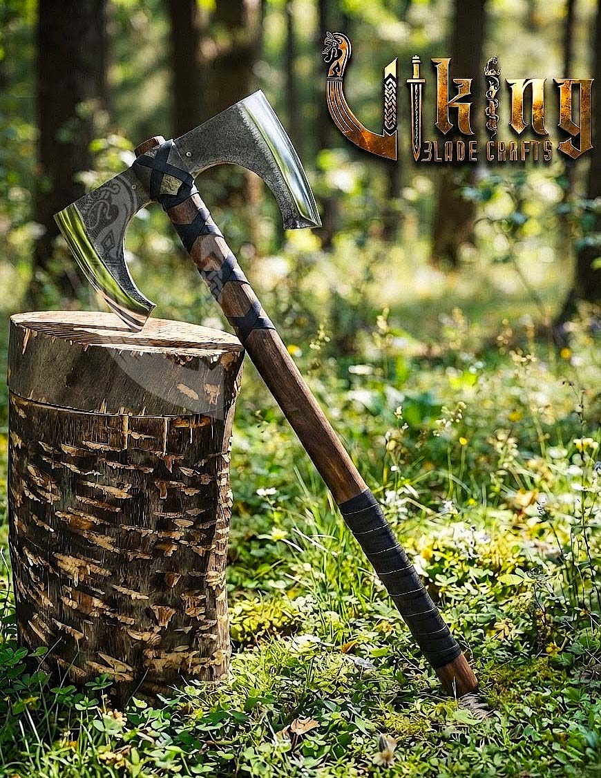 30" Double Bit Viking Battle Axe - Hand Forged Carbon Steel & Leather