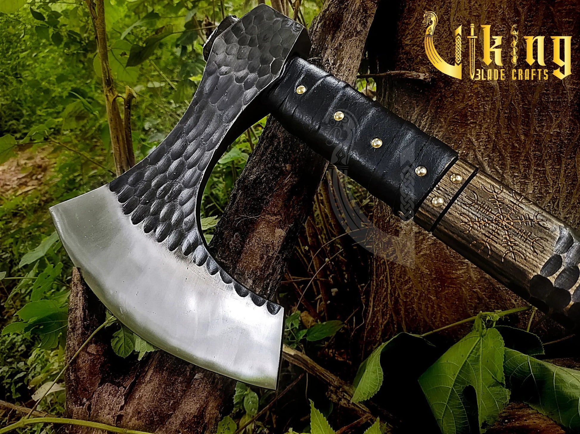 Handmade Vegvisir 36" Long Viking Axe & Carved Raven Shield – Norse Battle Set Viking_Blade_Crafts