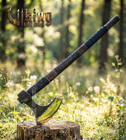 Hand Forged Vegvisir 36" Viking Axe & Rune-Engraved Valknut – Norse Warrior Axe