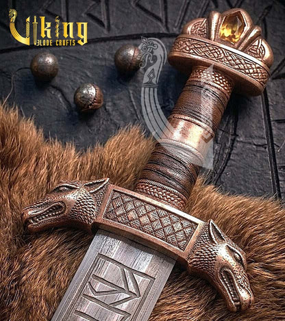 Premium Handcrafted Wolf Fenrir Viking Sword Replica Norse Collectible