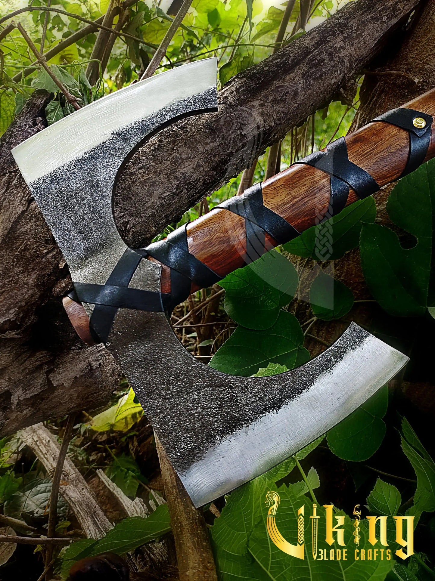 Forged 30" Double Edge Viking Axe with Valknut & Viking Runes Shield Viking_Blade_Crafts