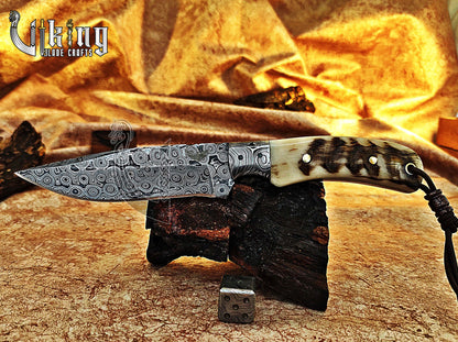 Handmade Damascus Steel Fixed Blade Hunting Knife With Leather Cover