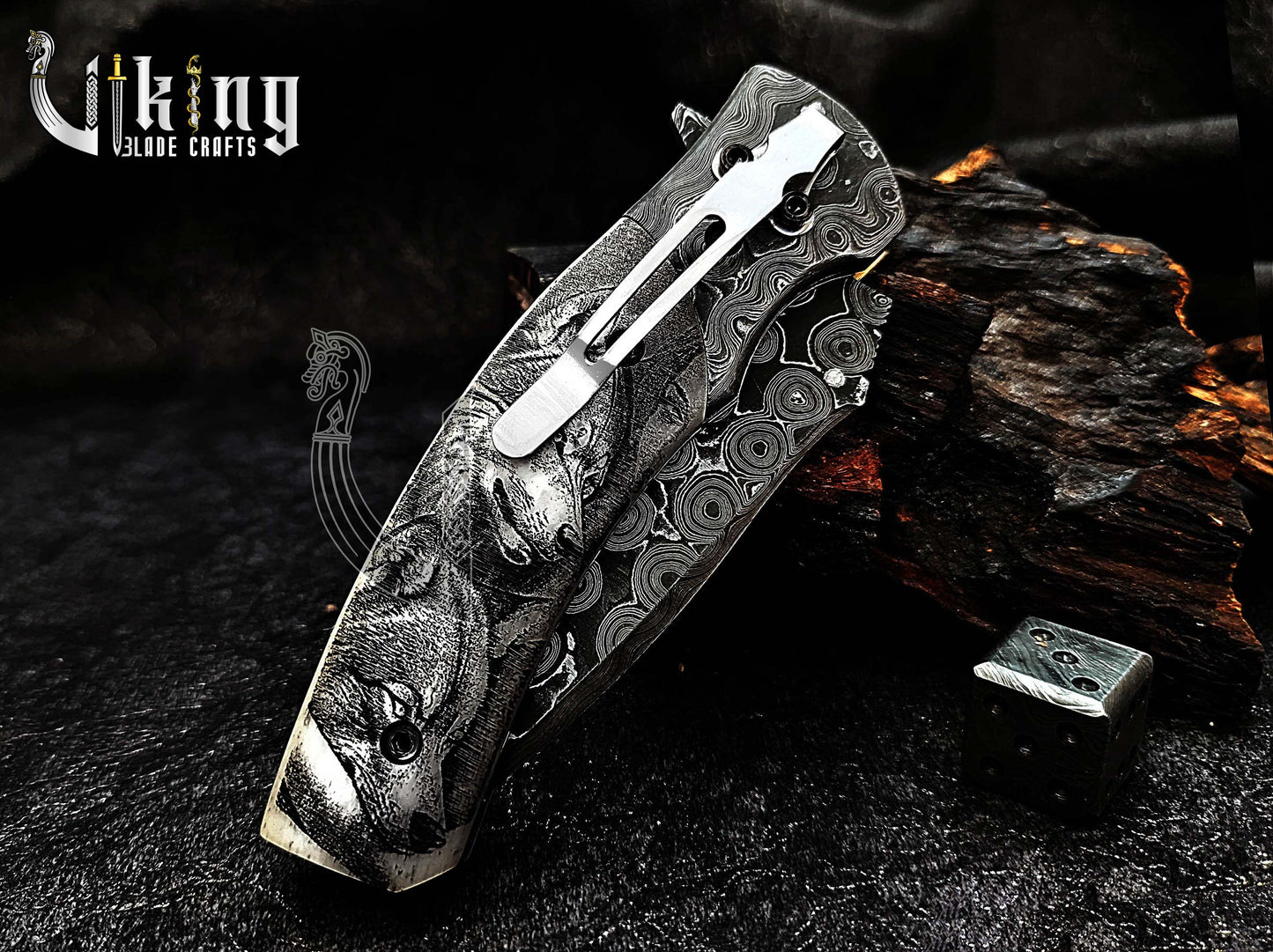 Hand-Forged Damascus Steel Rain Drop & Bone Handle Folding Knife