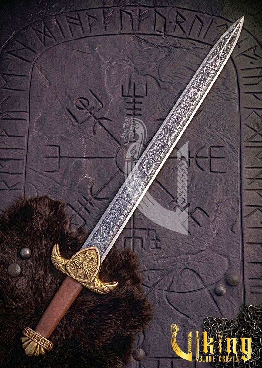 Handmade Etched Blade Viking Raven Sword Replica Hugin Munin Edition