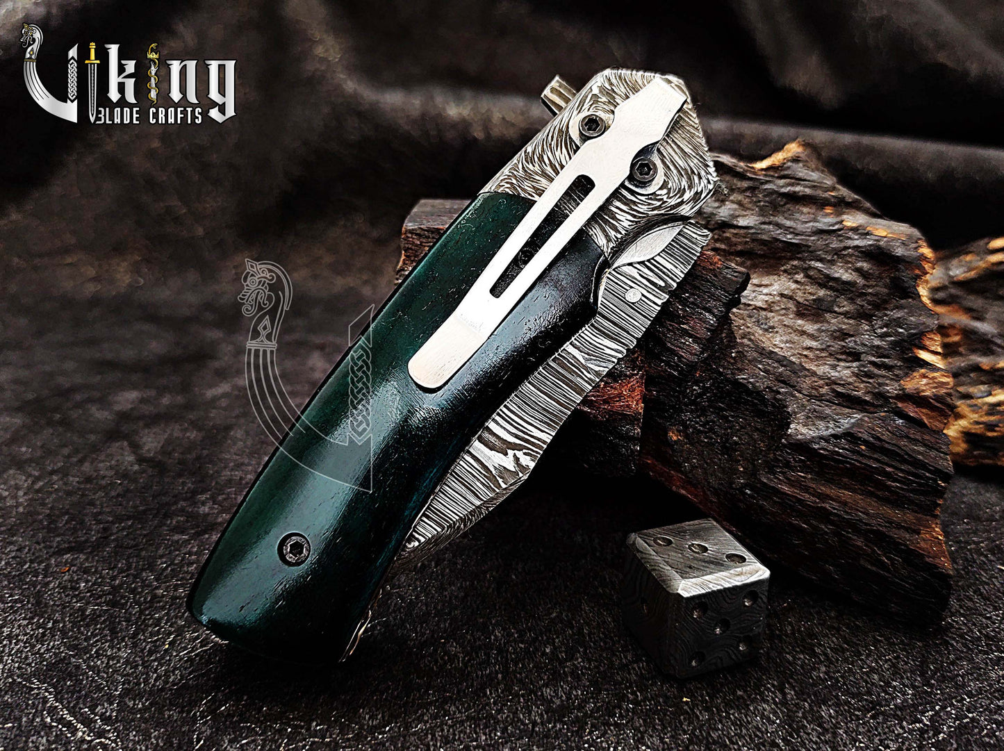 Premium Edition Stained Bone Handle Damascus Steel Folding Pocket Knife