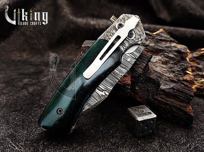 Premium Edition Stained Bone Handle Damascus Steel Folding Pocket Knife