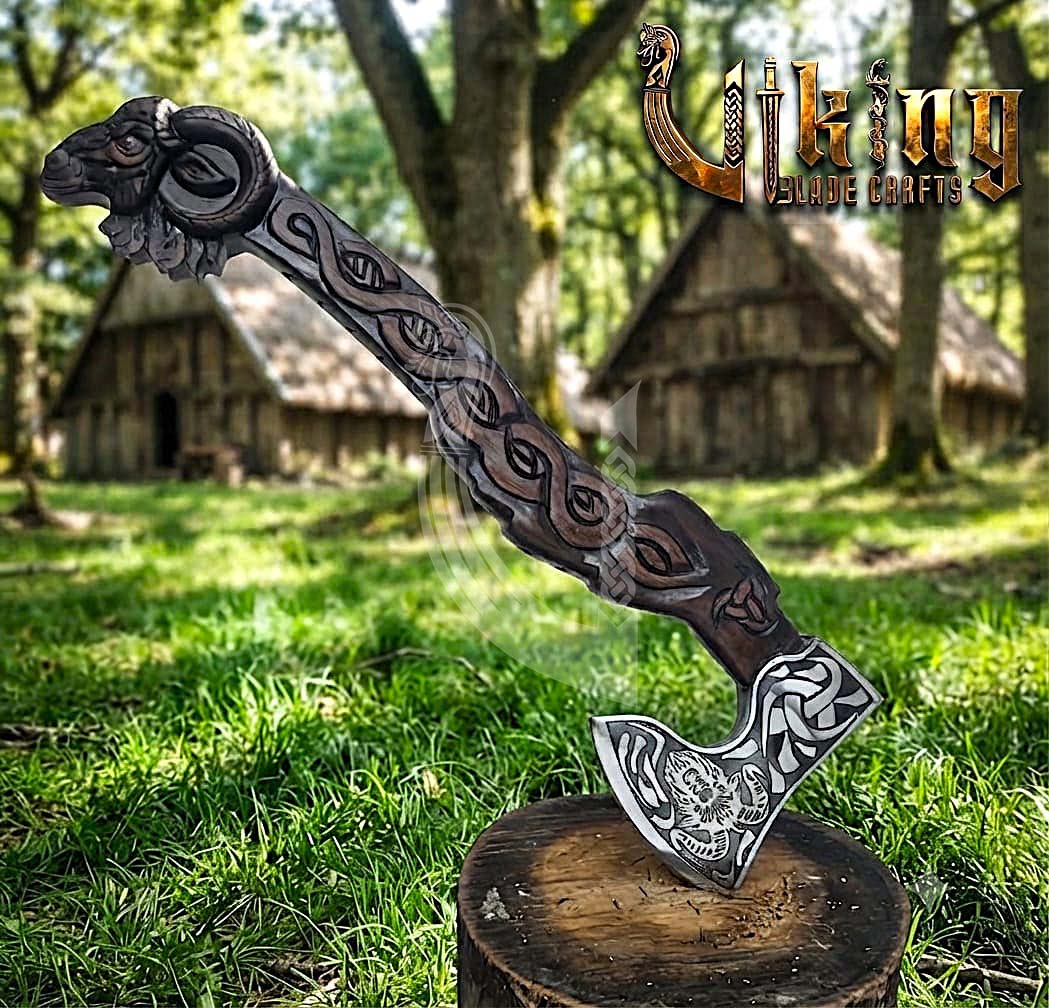 Geit Norse Axe | Goat Totem Handle | Hand Forged Steel