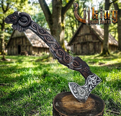 Geit Norse Axe | Goat Totem Handle | Hand Forged Steel