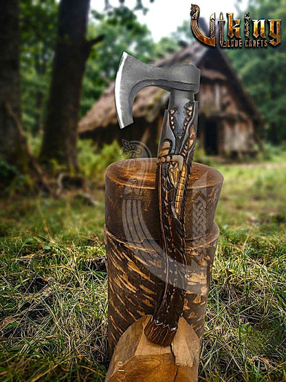 Alligator Viking Axe | Hand Carved Handle | Forged Steel