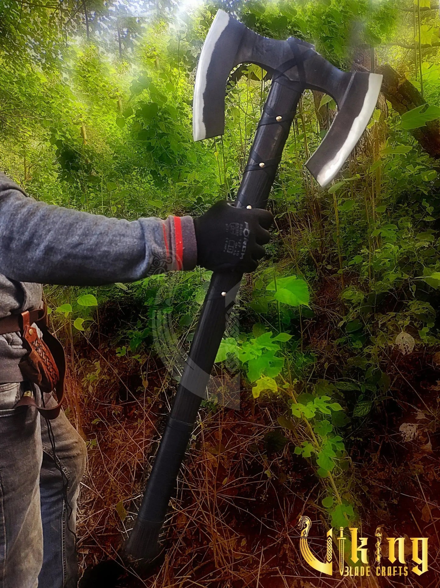 Handmade Double Head 36" Viking Axe & Carved Raven Shield – Norse Battle Set Viking_Blade_Crafts