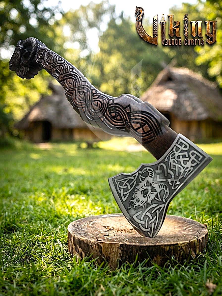 Viking Goat Axe | Hand Carved Geit Handle | Forged Steel