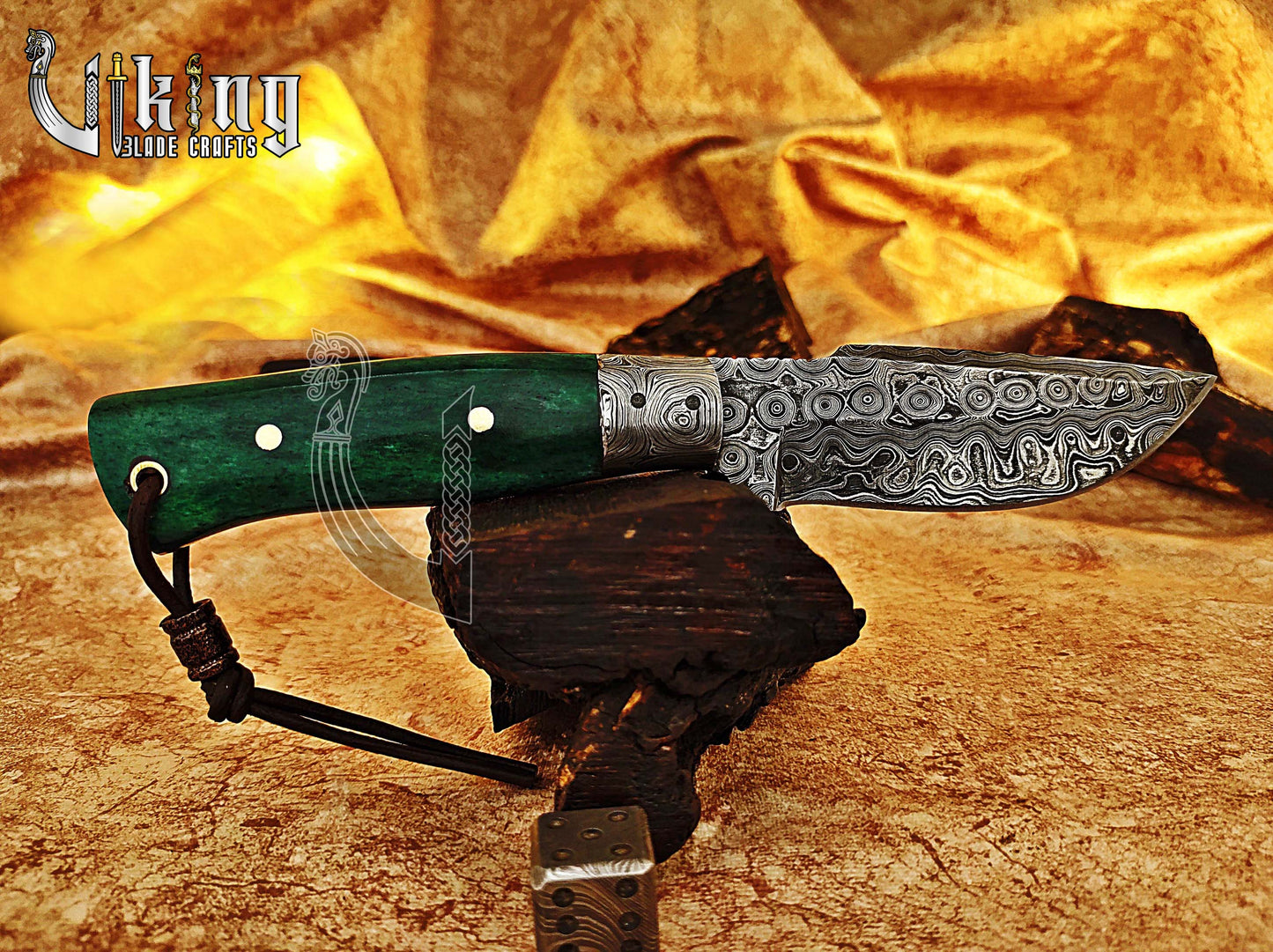 Damascus Steel Fixed Blade Stained Bone Handle Hunting Knife With Bolster