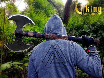 Viking Warrior Set: 33" Double-Headed Axe & Rune-Engraved Valknut Shield Viking_Blade_Crafts